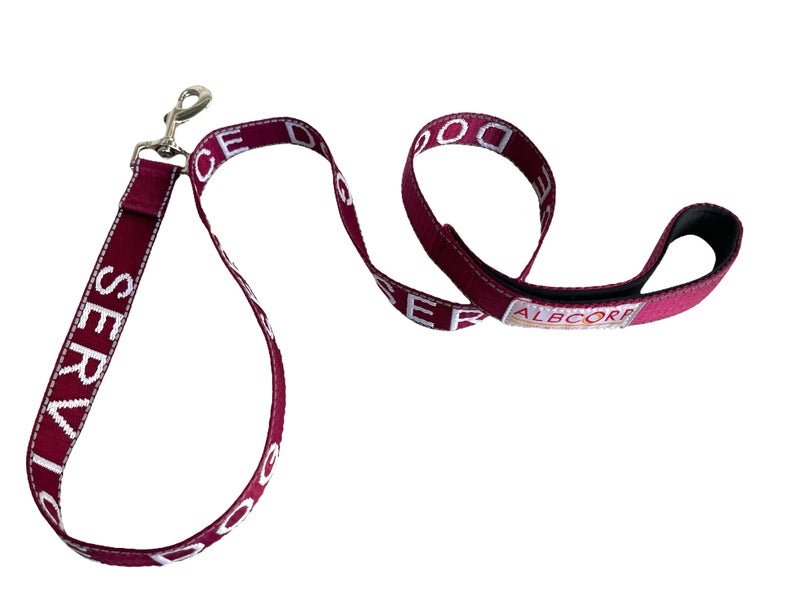 Albcorp Service Dog Leash - Embroidered- with Padded Neoprene Handle and Reflective Threads, 4 Feet, for Harnesses, Vests or Collars, Maroon - Image 4